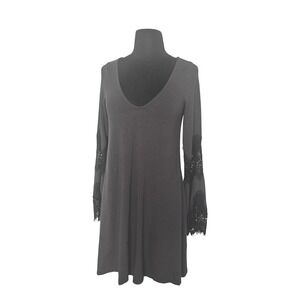 Express Gray Tunic Dress Bell Lace Sleeve V Neck Casual‎ Comfy Size S